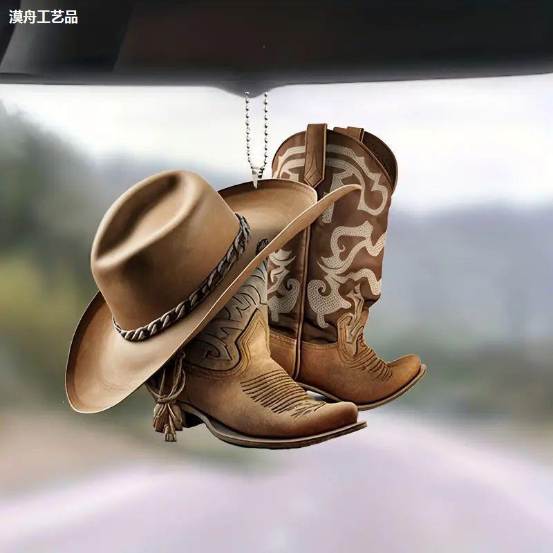 1 nuevos productos transfronterizos de decoración de colgantes de automóviles personales botas de vaqueros y sombreros decoración de colgantes de automóviles planos