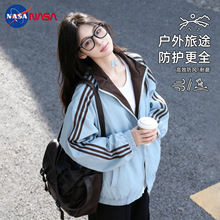 NASA美式条纹外套女2026新款小个子立领巨好看早春棒球服运动夹克