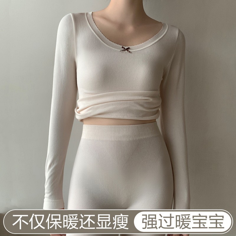 Hanhe 9887 lana de oveja ligera calor conjunto de invierno otoño cuerpo de belleza microplástico caderas abdominales delgada ropa interior cálida mujer