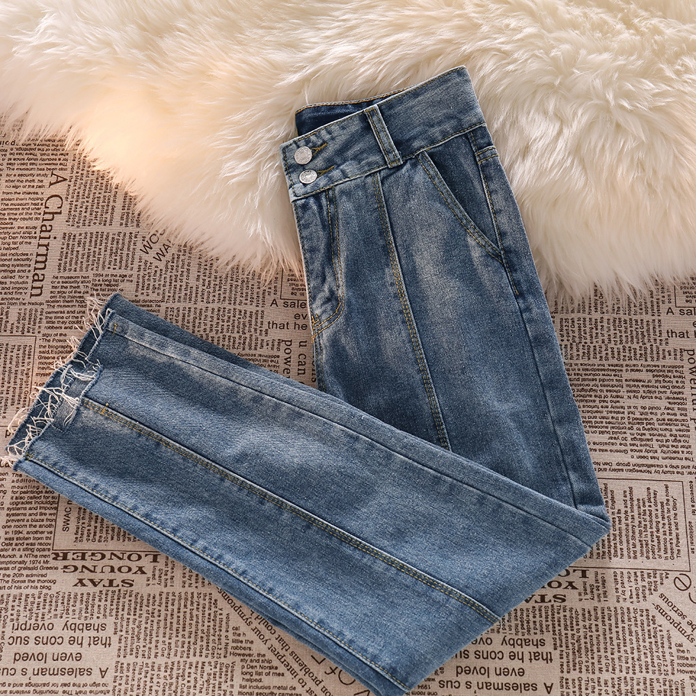 2022 Autumn new pattern American style Jeans Paige Show thin Sense of design Drape Versatile Flash Straight pants Women's wear