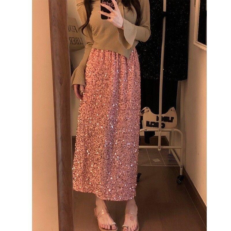 plus size Women's 2025 Spring and Autumn Velvet Sequin Elegant New Year Slimming Split Long Skirt plus size Women's 2025 Spring and Autumn Velvet Sequin Elegant New Year Slimming Split Long Skirt