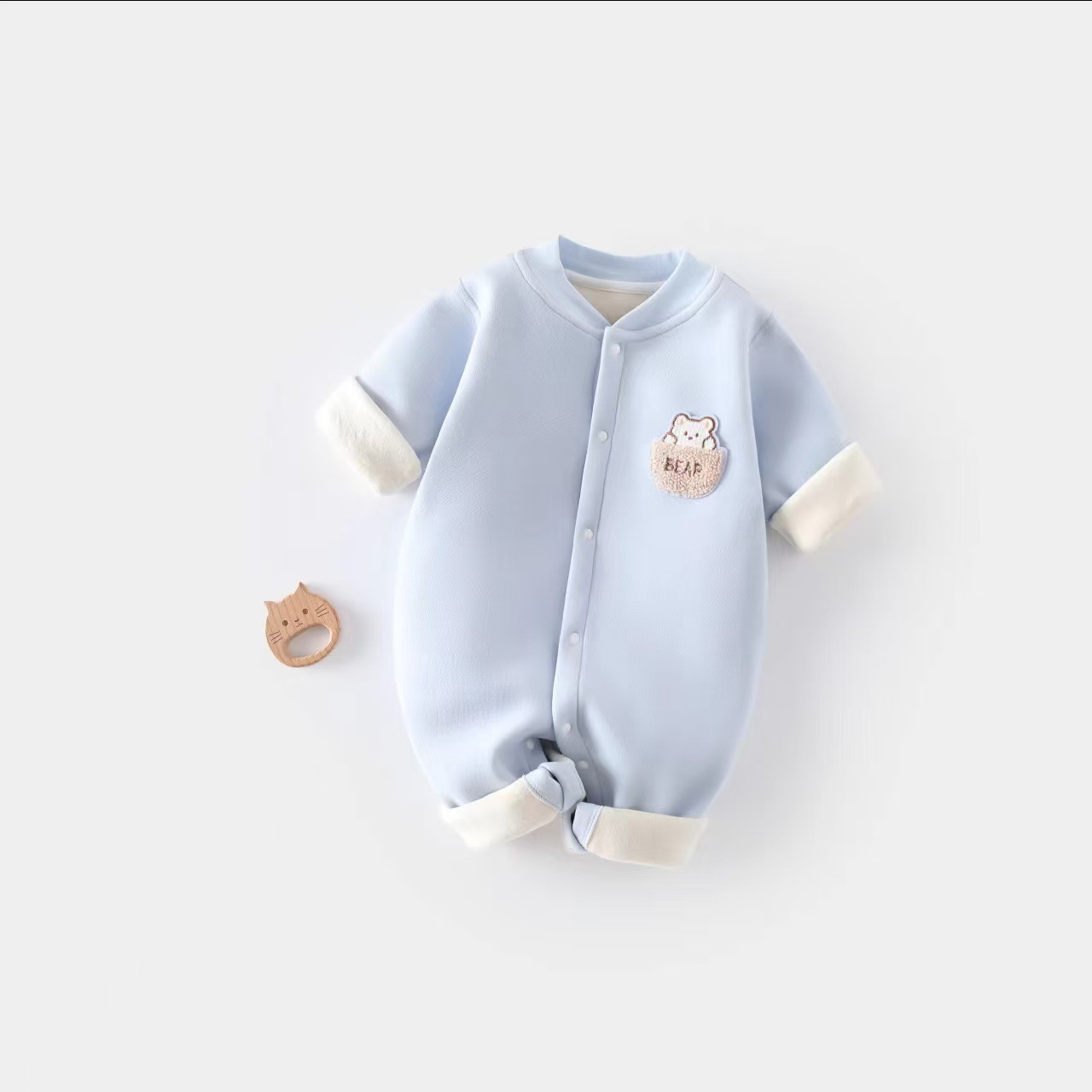 [Pocket Bear-Blue] Velvet Jumpsuit