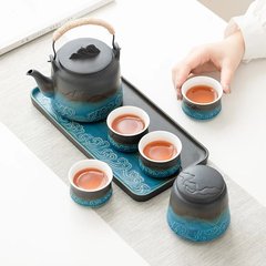 日式簡約陶瓷浪嶼提梁壺茶具茶杯套裝一壺四杯商務禮品干泡盤組合