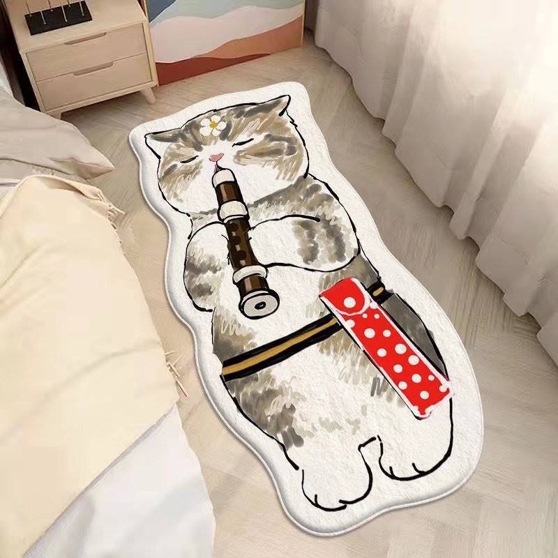 Cartoon feline alfombra de cachemira dormitorio alfombra de cama sofá doméstico mantas de mesa de té resistente al desgaste fácil de cuidar alfombra de ventana flotante