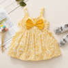 Brand children's summer yellow set, dress with bow, children's clothing, European style