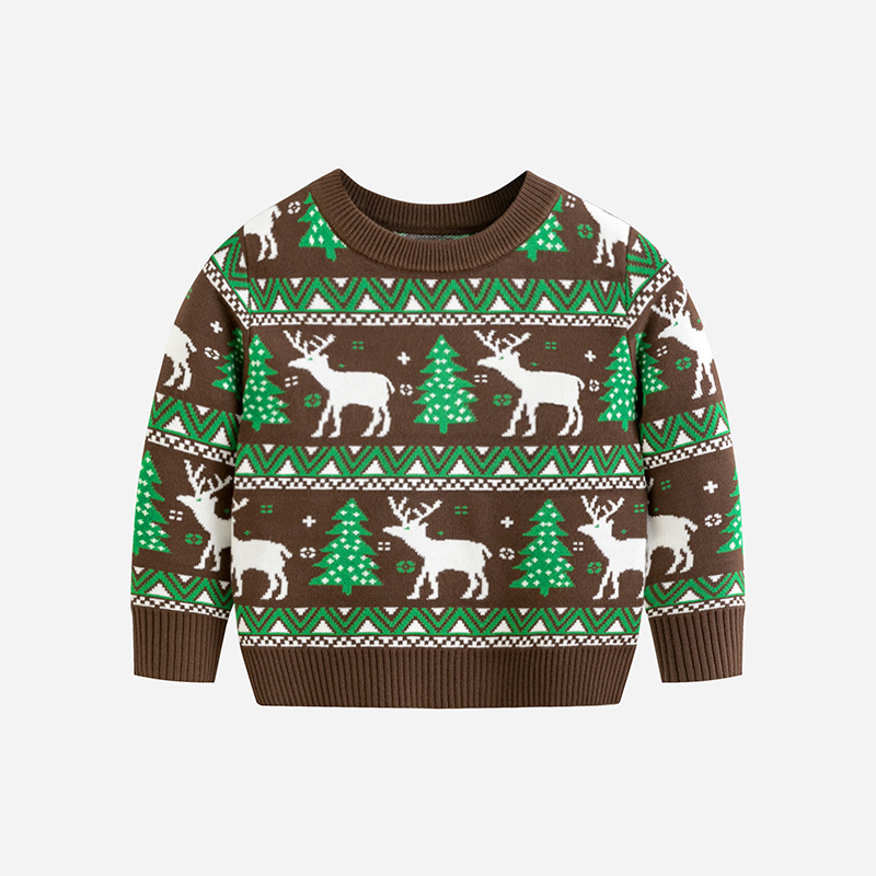 Suéter Navideño de Reno para Niños, Otoño-Invierno, Cuello Redondo, Ropa de Base para Niños y Niñas, Conjunto Familiar, Prenda de Punto para Comercio Exterior