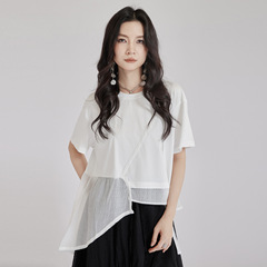 小眾設計不撞款歐美短袖T恤2025夏季不規則拼接寬鬆顯瘦個性上衣