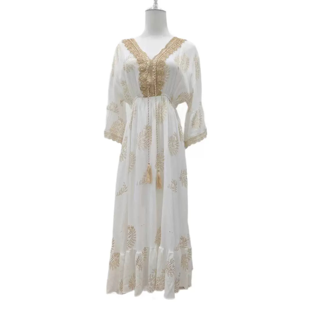 New Women's Fashion Malay Indonesian Muslim Robe Fashionable Gold Embroidered Dress_ecoleips.com