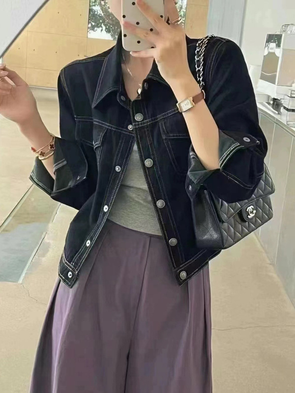 牛仔外套女春秋新款韩系复古百搭短款丹宁色气质长袖上衣休闲女款|undefined