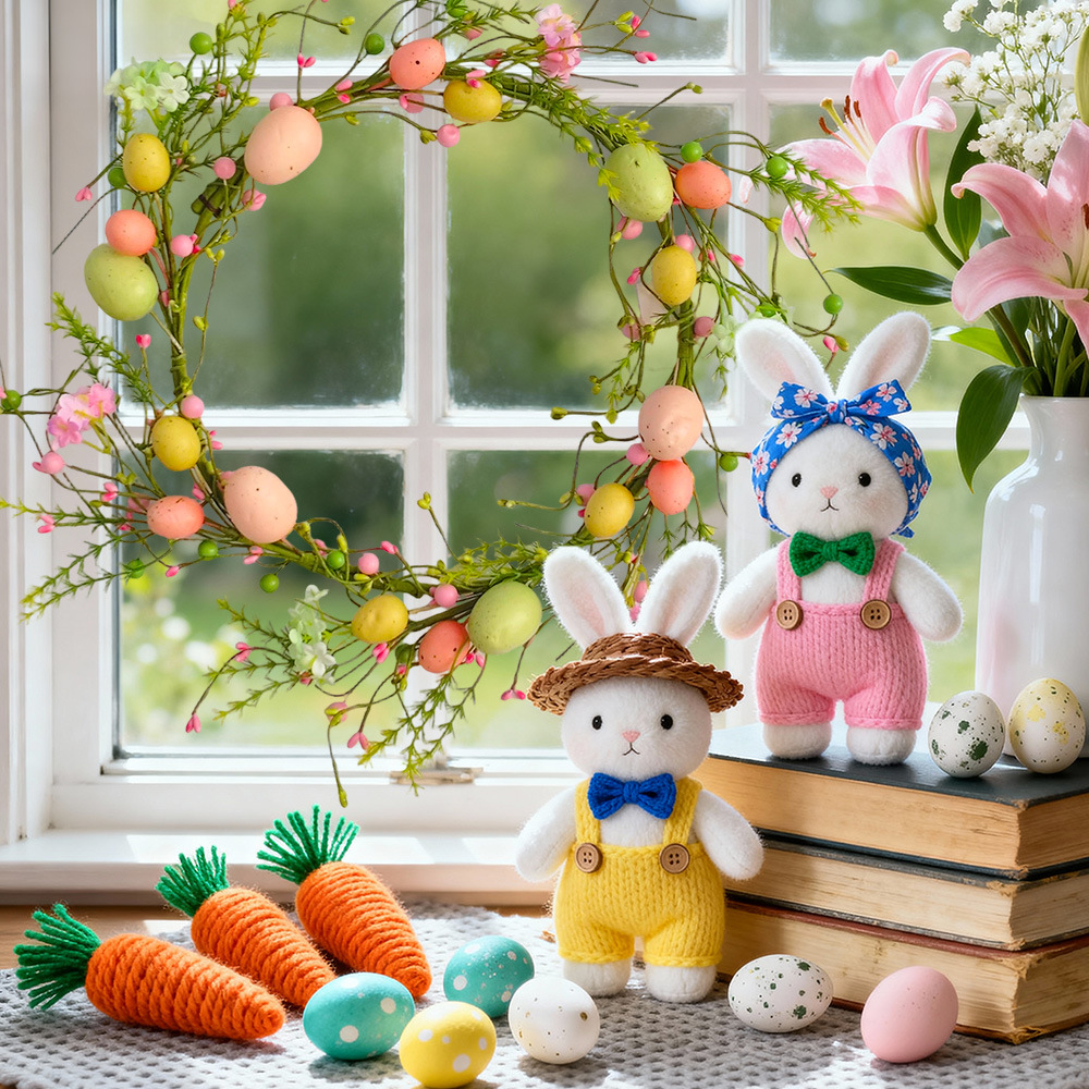 Guirlanda de Pascua transfronteriza simulación de hierba de agua de vinas guirlanda portal colgante decoración de Pascua huevo de resurrección colorido