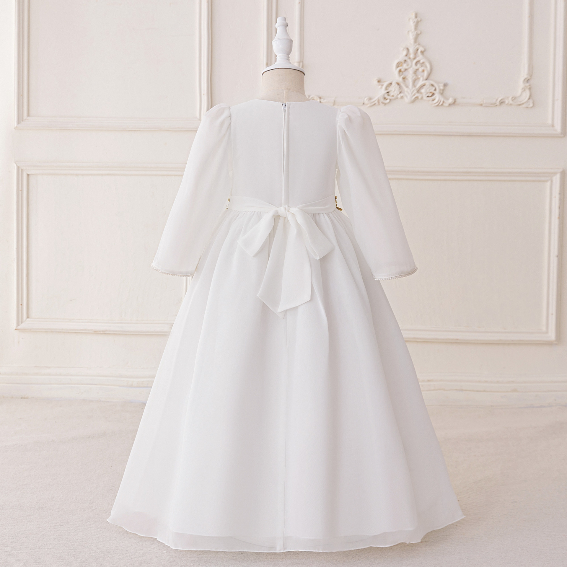 Vestido de princesa para niñas con cinturón bordado, vestido de encaje para comercio exterior transfronterizo.