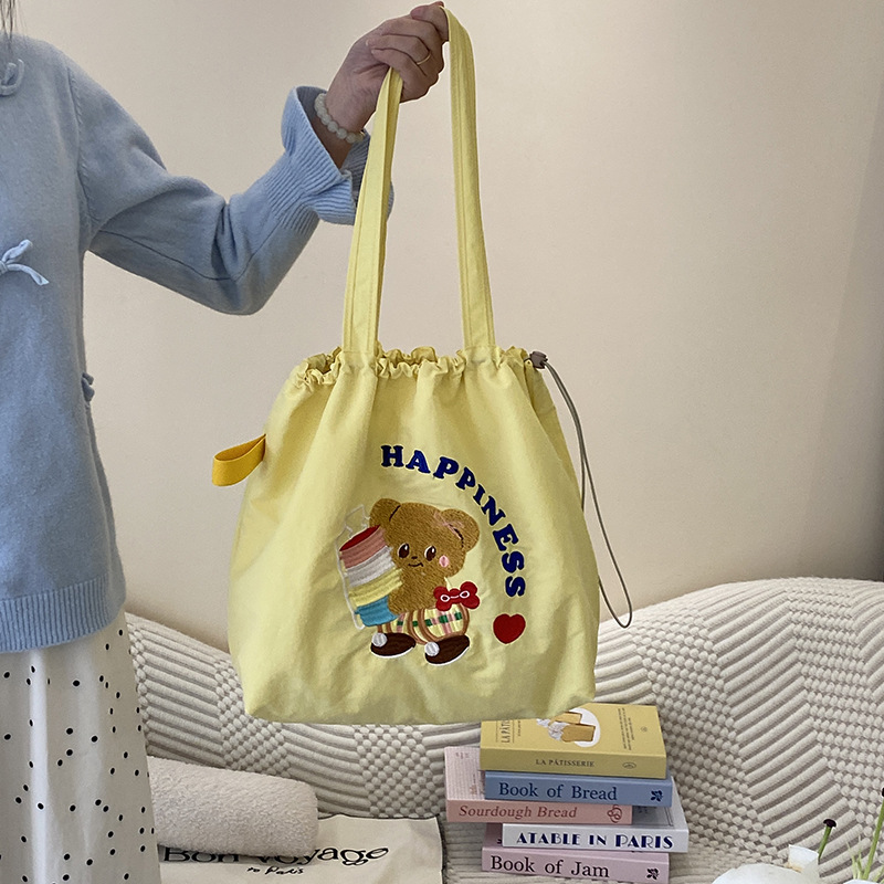 귀여운 수건 자수 조임끈 어깨  HAPPY Bear (노란색)