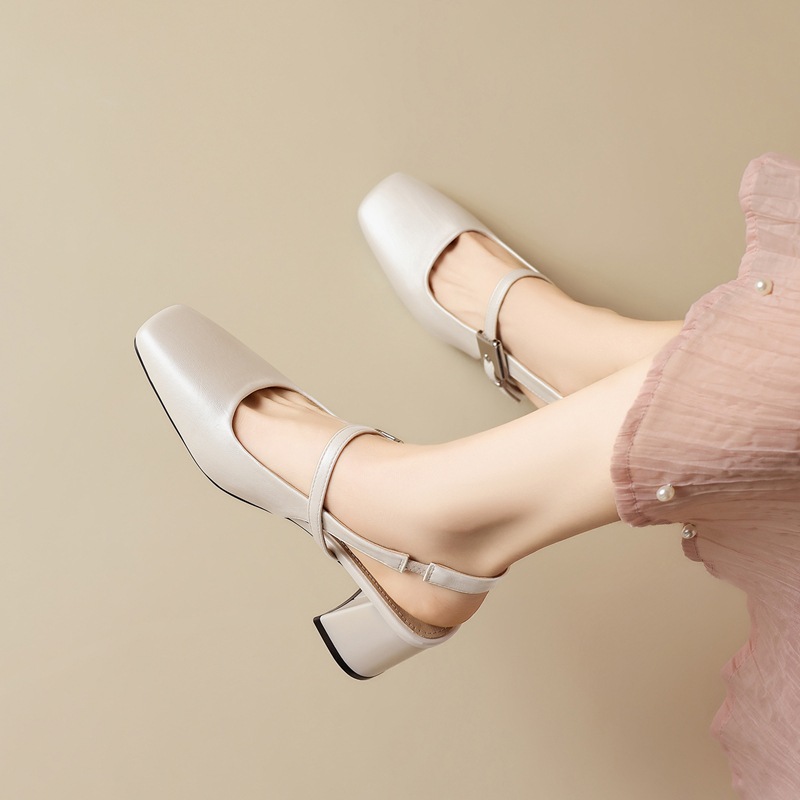 Giày sandal Mary Jane nữ quai ngang gót cao phong cách thanh lịch — BL795 Màu be