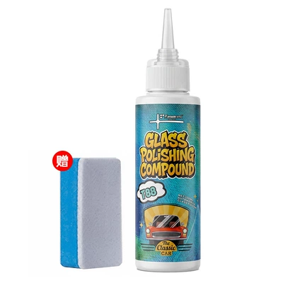 Glass oil film remover, car windshield polishing oil film cleaner, strong abrasive paste for heavy oil film on cars (Glass agent) - 120ml-oil-film-remover-with-sponge