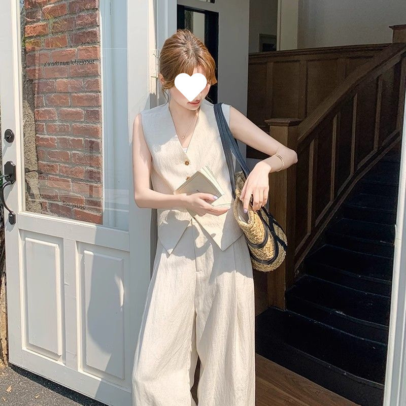 法式气质高级感穿搭套装女2025夏季新款老钱风马甲阔腿裤两件套|undefined