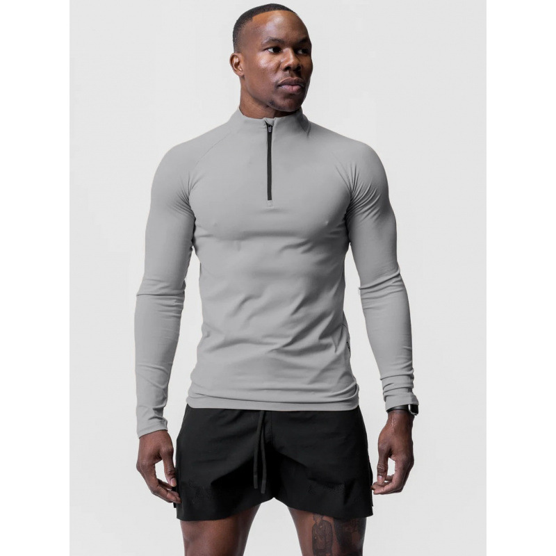 New Pure Color Sports Fitness Clothing Men's German Velvet Small Turtleneck Half-Zip Training Long-Sleeved T-Shirt Running Top Trendy