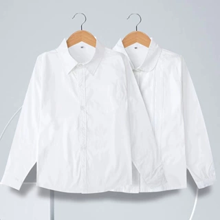 砍柴娃儿童白衬衫长袖男生女生主持礼服加厚白色衬衣小学生校服