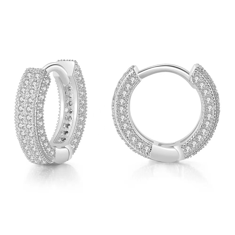 Pendientes populares transfronterizos HOOP con diamantes completos Pendientes clásicos de hip-hop europeos y americanos para hombres y mujeres, pendientes circulares universales personalizados para mujeres