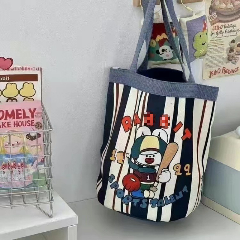 귀여운 그림 버킷 휴대용 한 펑 소녀 하트 미라 점심 가방 작업 작은 가방 어린이 재미있는 낙서 캔버스 HF