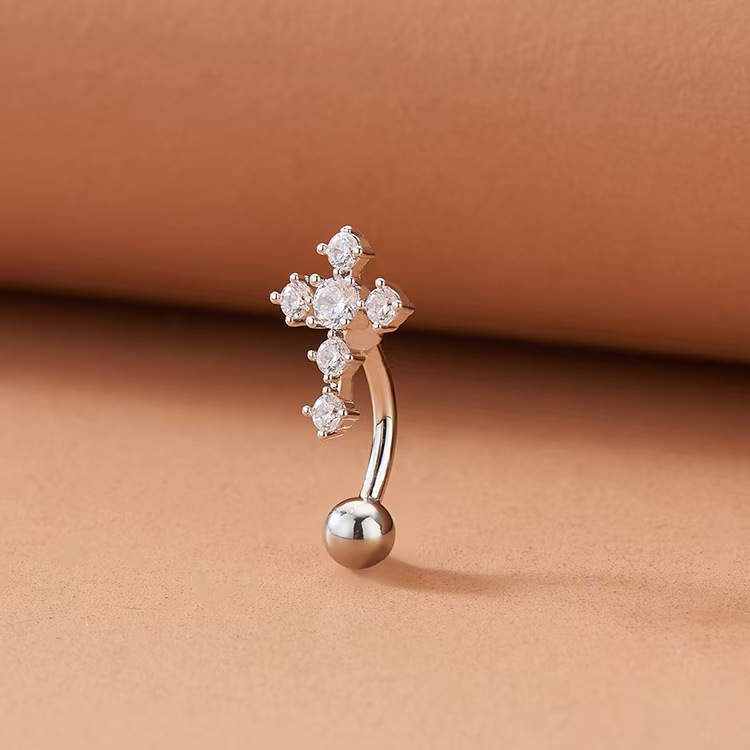 Gold Tone Belly Button Ring with Zircon Cross Design - Fashion Navel Piercing Jewelry detail image 7