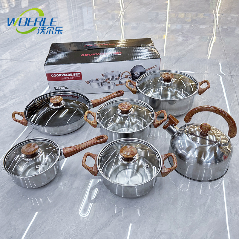 Cross-border Export Set Stainless Steel 12-piece Set Pot Sound Water...