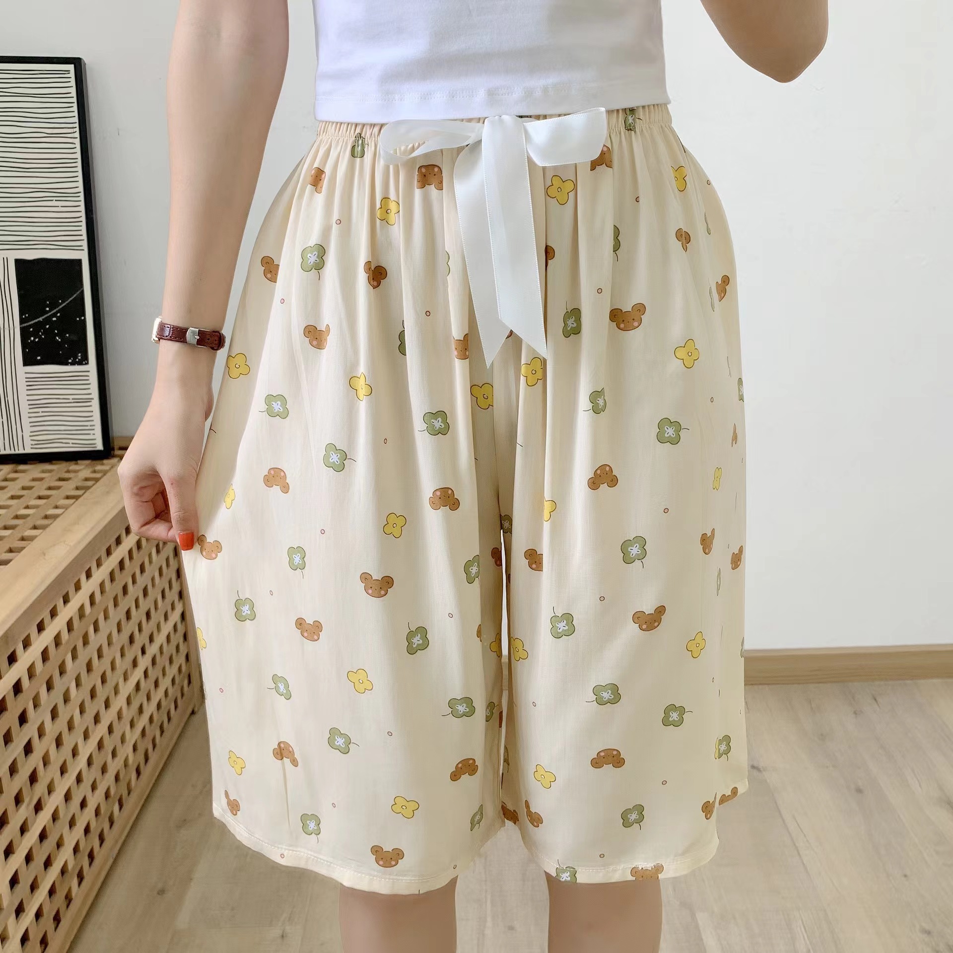 ¡Ropa para dormir! Pijama de seda de algodón pantalones cortos de verano para mujer