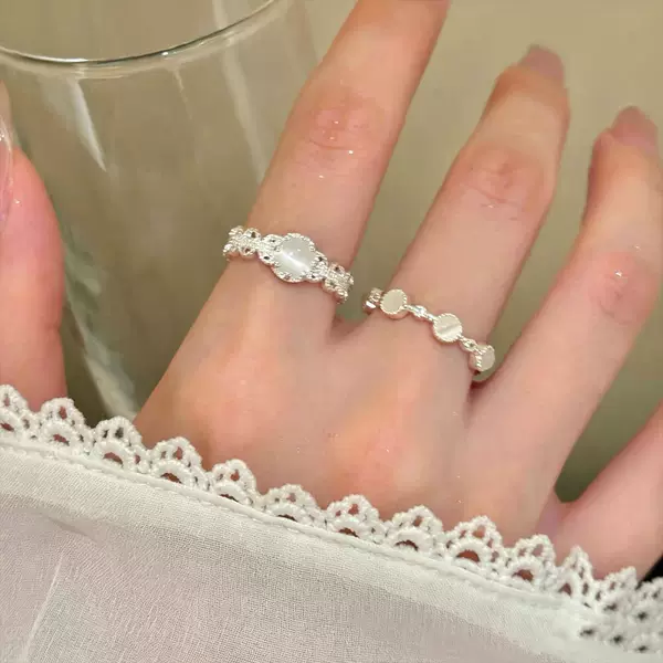 Fingertip soft glow~Super fairy cat-eye lace open ring for women, light luxury with a high-end feel, exquisite ring for stacking on the index finger
