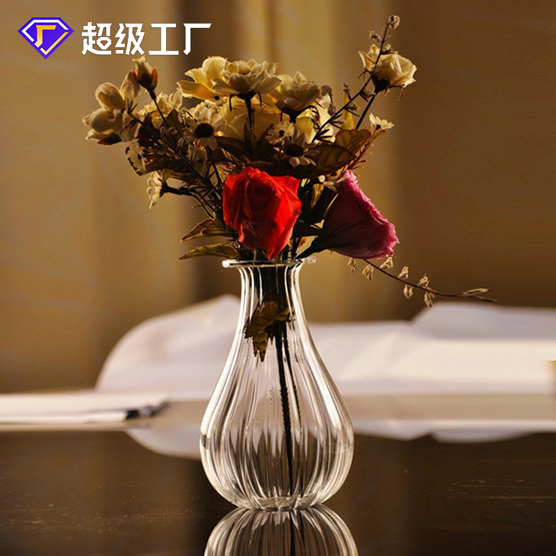 Jarrón de vidrio transparente simple mxmade Jacinto florero a rayas flor hidropónica Ware hogar aromaterapia botella adornos