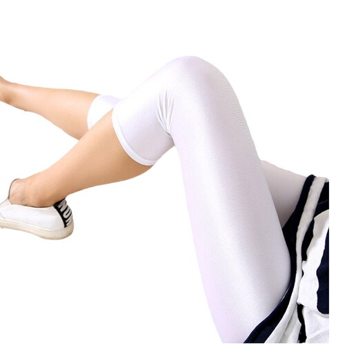 Summer Sheer Ice Silk Slim 7/8 Length Leggings with Shine High-Waisted Plus Size Super Stretchy Slimming Ankle Pants Elastic Leggings