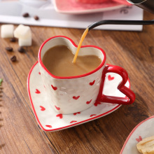 手作立体爱心杯碟套装下午茶创意高颜值情侣小众氛围感手绘咖啡杯