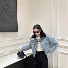 小众2024冬季新款牛仔短款羽绒服外套蓝色毛领加厚设计感面包服女