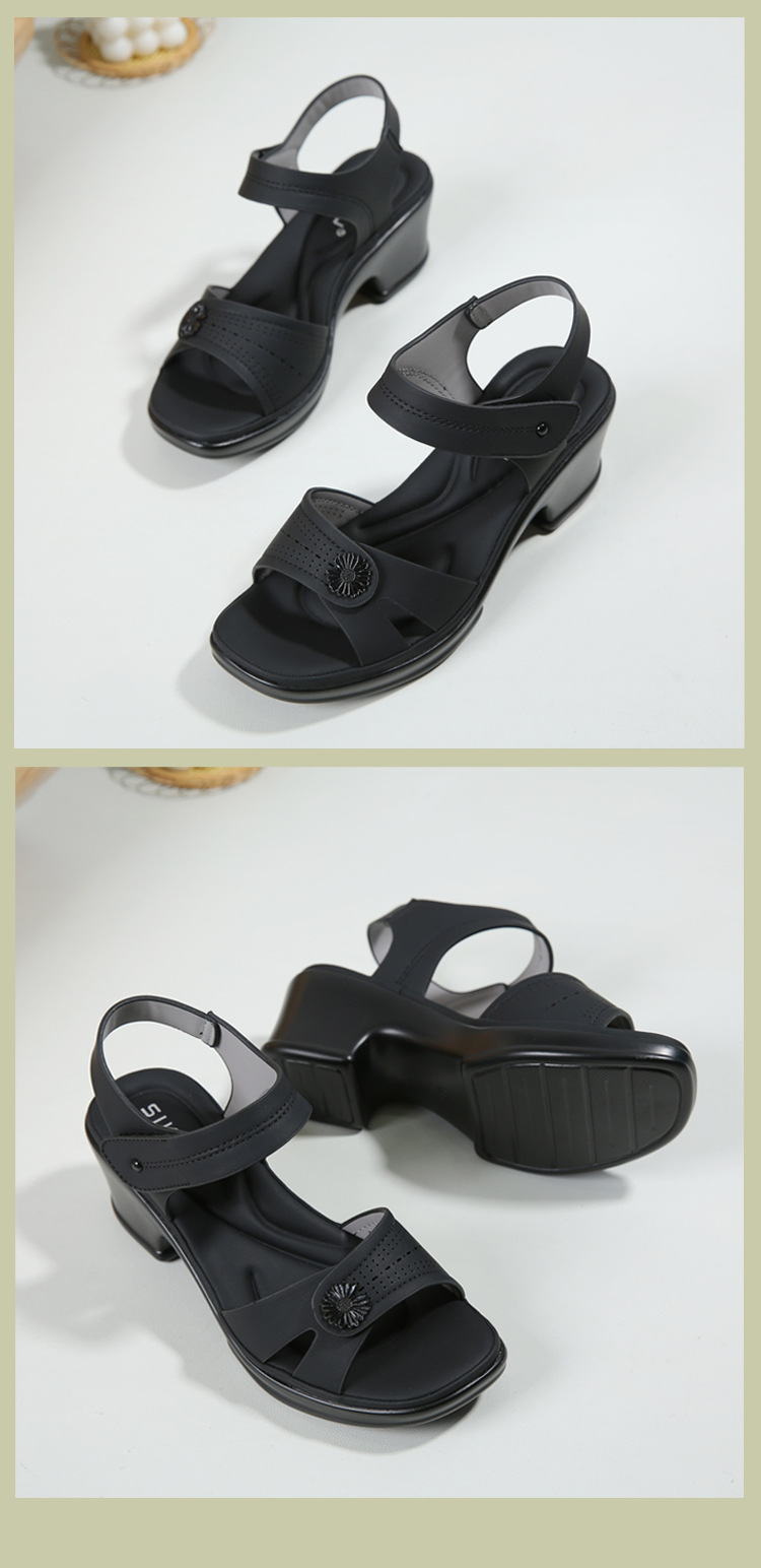 Sandal hở mũi nữ gót xuồng đế bệt quai hậu dán — màu đen, xanh lá cây, màu mơ chi tiết 14