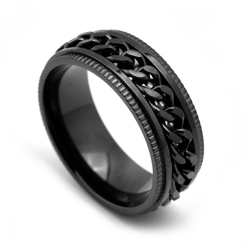 Joyería de acero Titanium vendedora caliente transfronteriza fabricante masculino del anillo esmerilado hueco del acero inoxidable del estilo europeo y americano de la cadena giratoria