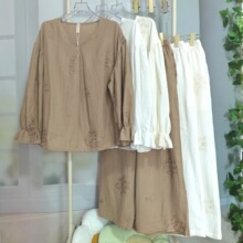 高级感睡衣女秋冬新款双层棉纱重工刺绣甜美公主宽松款家居服套装