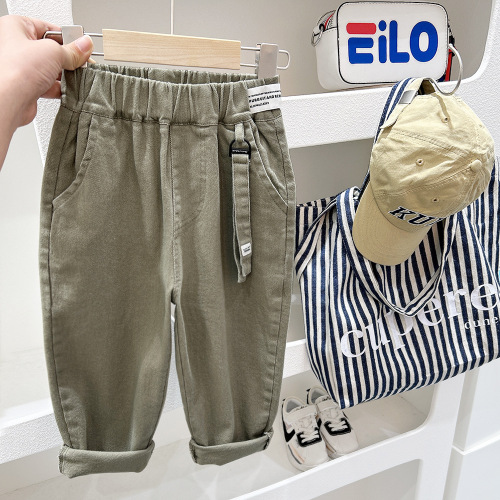 Boys' pants spring and autumn 2024 new children's solid color simple casual pants spring medium and large children's thin trousers trend