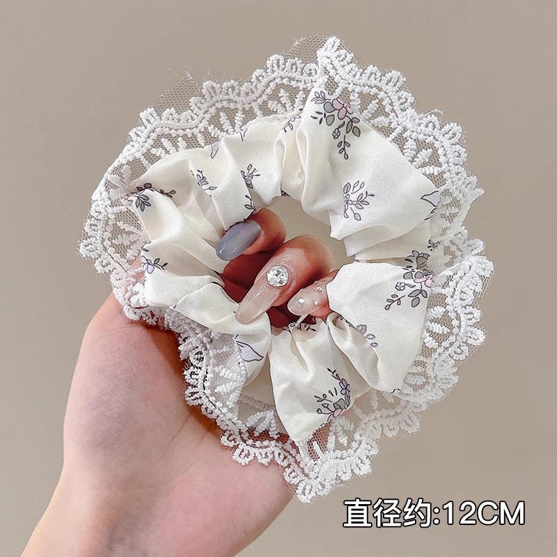 Anillo de pelo de intestino grueso súper grande coreano para mujer 2025 nuevo estilo de alta gama cordón de pelo de encaje plisado temperamento dulce cuerda de cabeza de flor