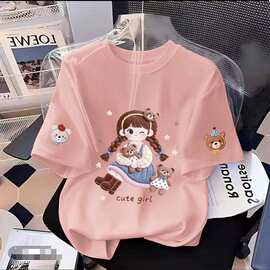 女童纯棉短袖t恤夏季新款洋气卡通小女孩洋气甜美半袖上衣