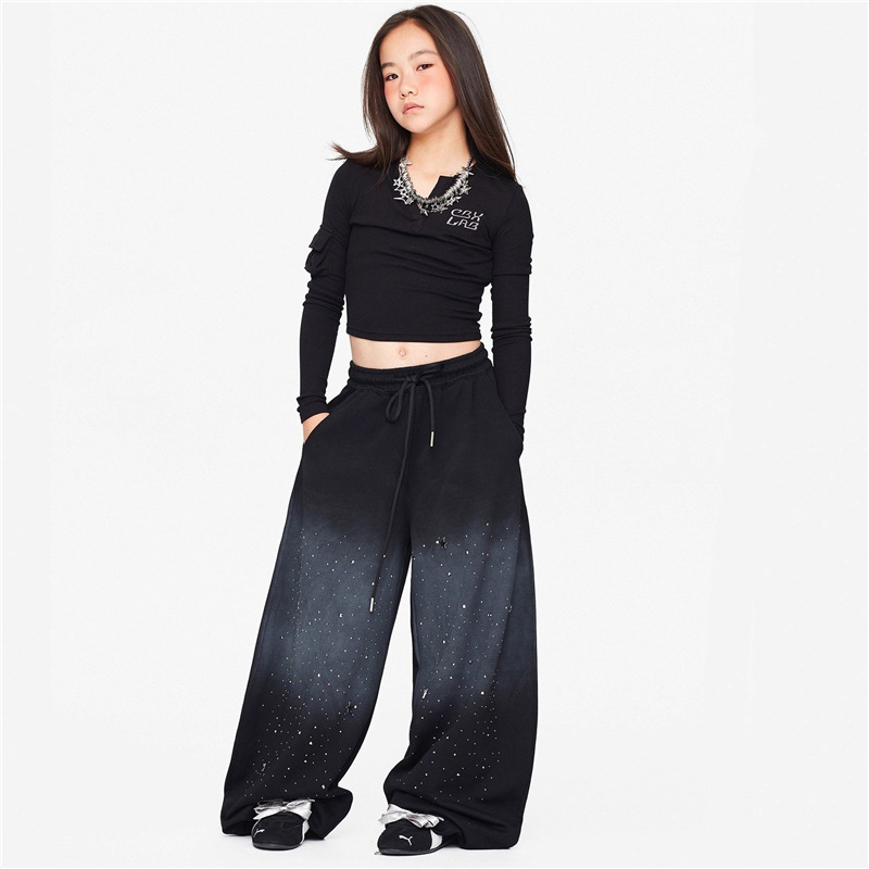 Niños de otoño y invierno marca de moda de baile callejero negro caliente diamante estrella graduado industria pesada Chang Zhao Ha Jazz americano de moda callejera