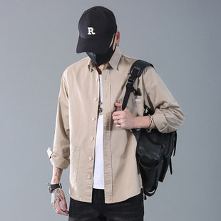 803 # Plus Size Men's Spring New Pure Cotton Casual Shirt, Loose Fit, Extra Large Size, Versatile Cardigan Shirt