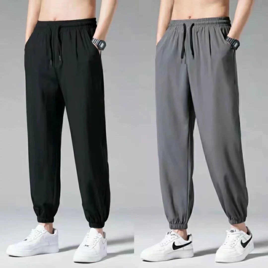 Трендовые мужские шелковые летние универсальные спортивные брюки для отдыха, плюс-сайз, свободный крой