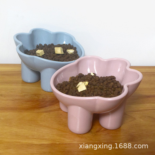 Original high-leg slanted mouth integrated cute plastic pet bowl for cats and dogs, drinking and eating, wholesale cat bowl