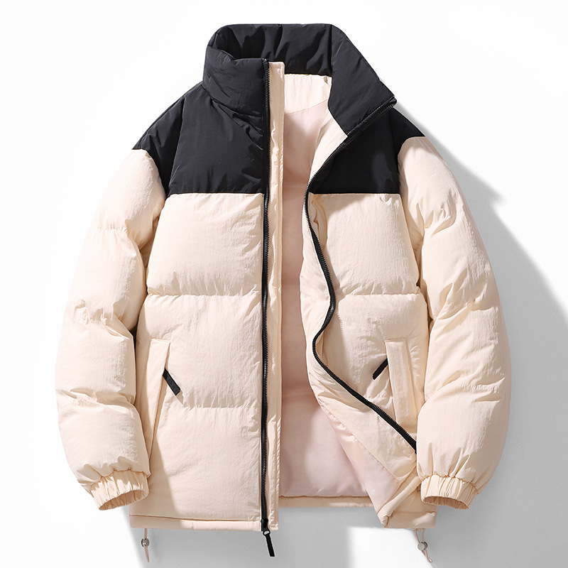 Trajes de algodón de pluma transfronterizos para hombres y mujeres invierno 2025 nuevas parejas de cuello de pan chaqueta de algodón gruesa se puede abrir