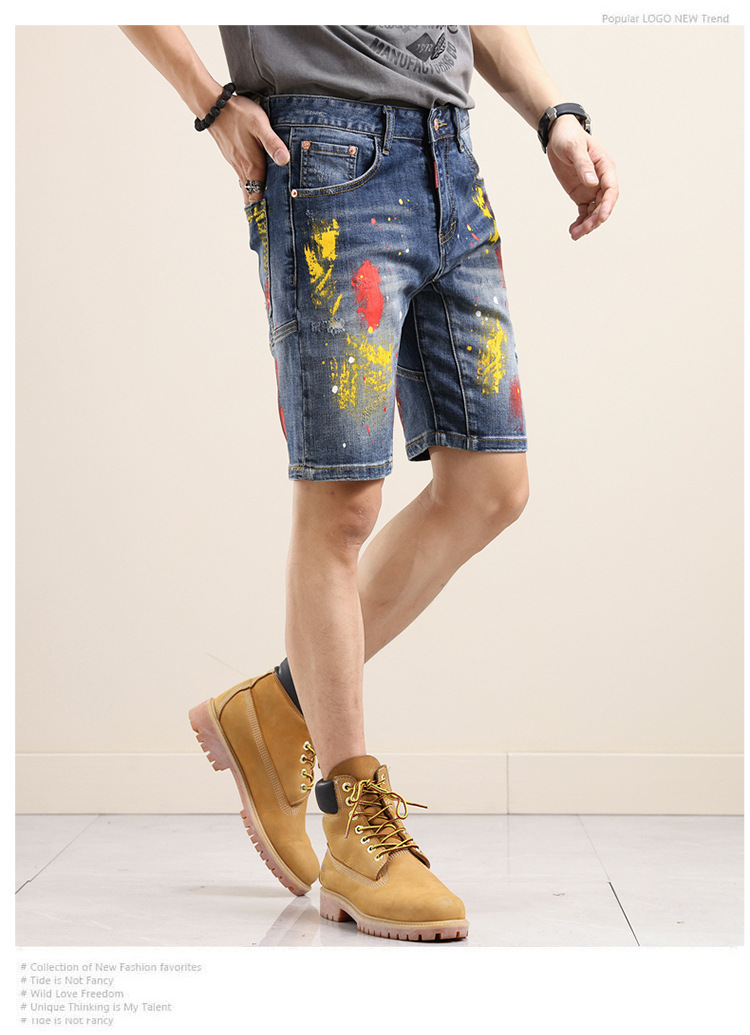 Men's clothing in stock 2024 ashion brand jeans straight men's slim trousers trendy youth Denim Shorts_viptrois.com