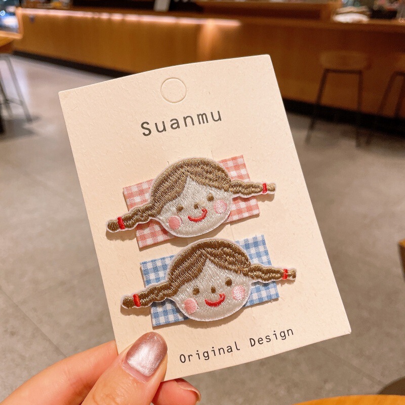 かわいいチェック柄韓国風子供用ヘアピンスイートチェリーベアガールBBクリップ女の子花柄多用途前髪ヘアピン|undefined