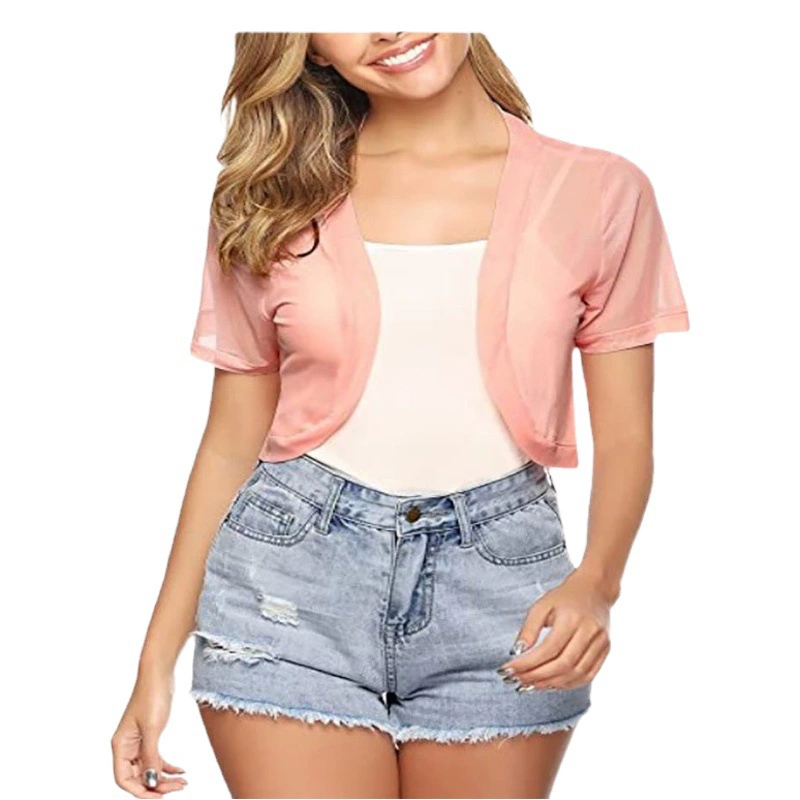 Европейский и американский тюлевый платок, Женский Топ, кардиган, внешняя одежда, летняя модная дышащая сетчатая пляжная Солнцезащитная одежда с короткими рукавами