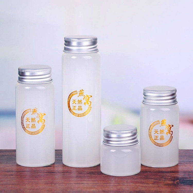 直径47高硼硅枸杞保健品玻璃瓶外卷边铝盖铝箔垫管制木塞可印logo