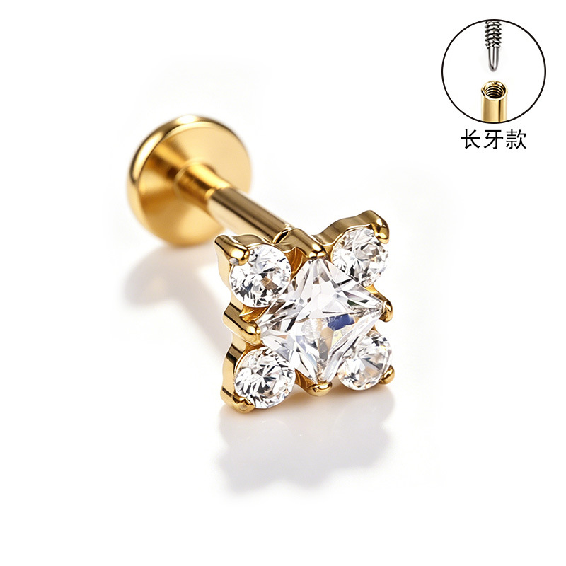 F136 Titanium Alloy Long Tooth Style Ear Studs, Finely Carved Ear Bone Studs with Zircon, Lip Studs, G23 Titanium Body Piercing Jewelry detail image 12