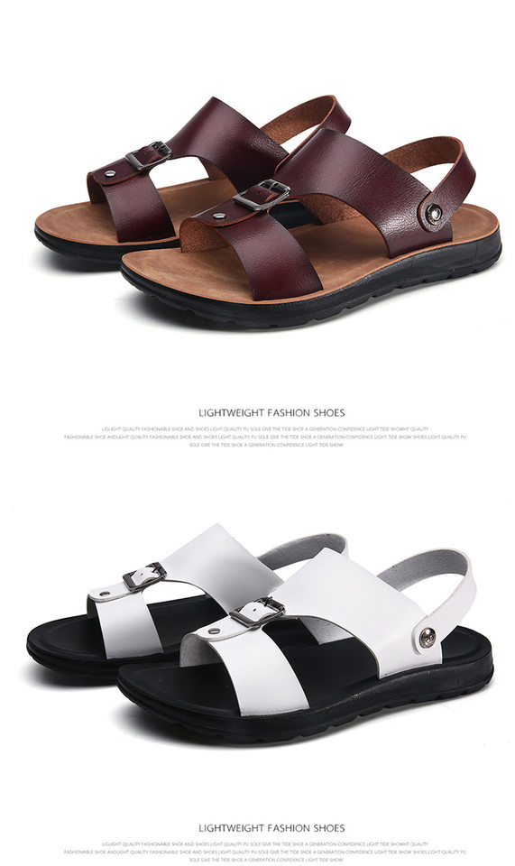 Dép sandal nam quai ngang hở ngón thoáng khí kiểu Hàn Quốc đi biển và dạo phố — Màu trắng, Đen toàn bộ, Đỏ rượu chi tiết 17