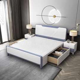 现代简约白色烤漆实木床橡木1.2米单人1.5双人床1.8米2米2.2大床