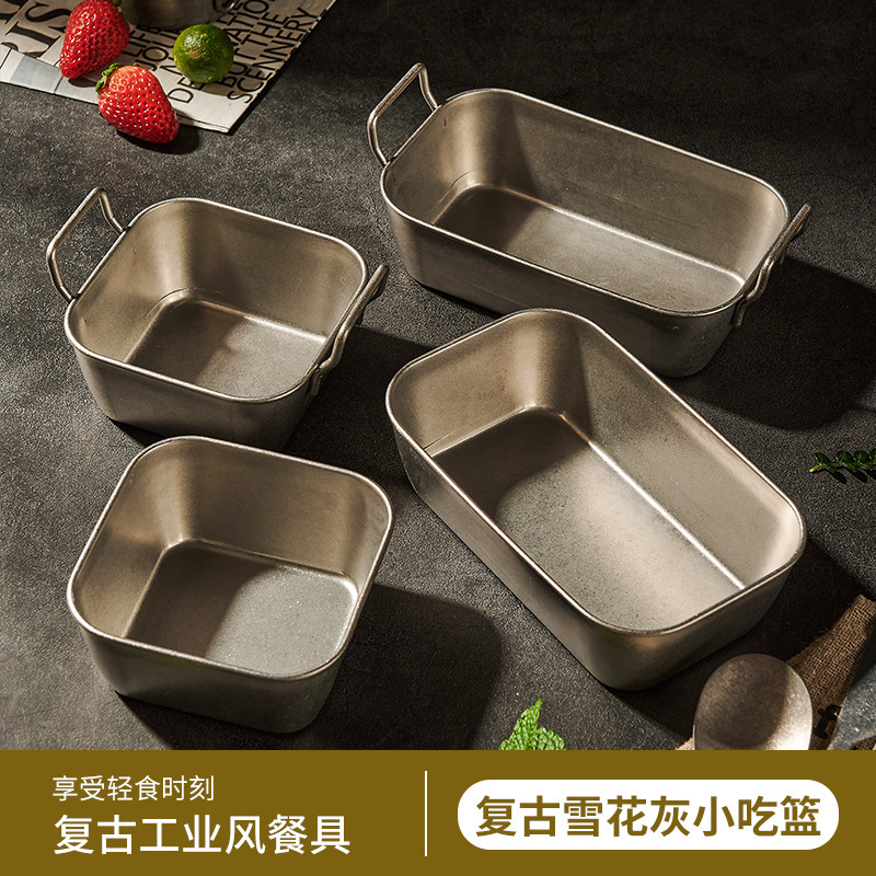 [retro old] stainless steel barbecue tableware suit hot pot shop commercial outdoor creative plate snack plate